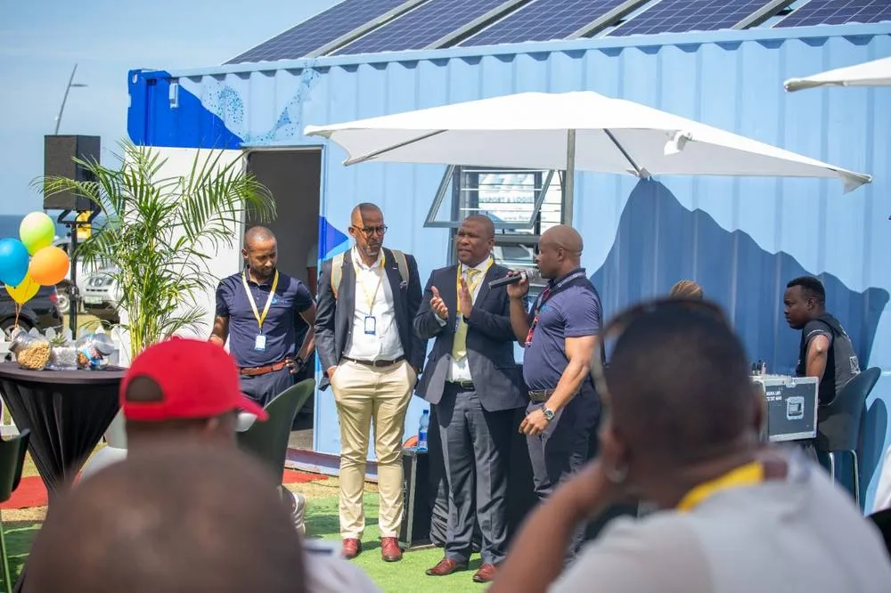 Stakeholders at the launch of a solar-powered container lab, November 2019